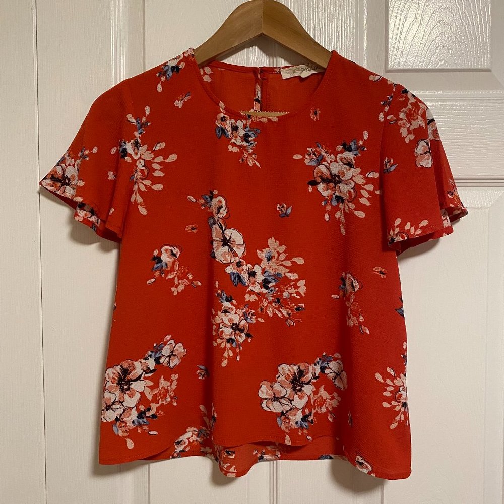 Orange Floral Semi-cropped blouse - Small